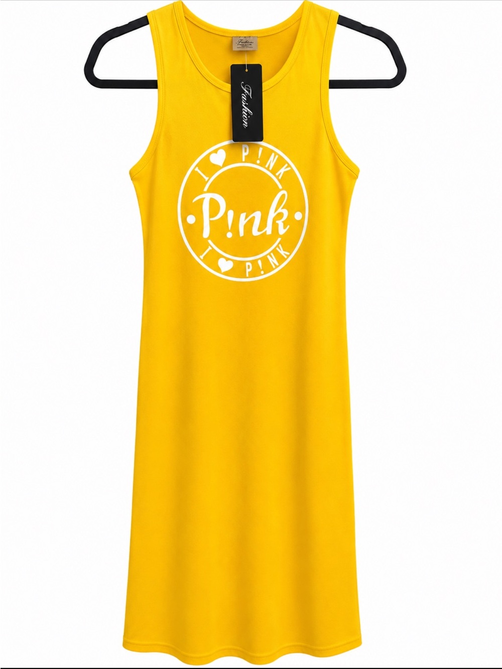 Girls' Yellow Tank Dress with White 'Pink' Logo